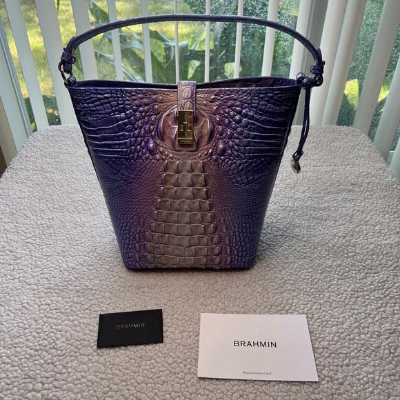 Brahmin Shira Bucket Bag Periwinkle Ombre Croc Embossed Leather - Picture 1 of 14